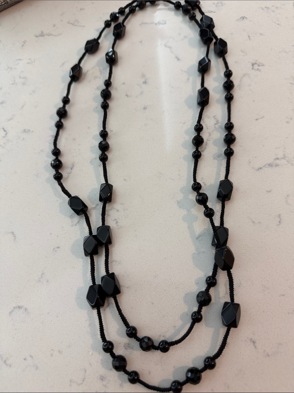 Source Unknown Black Multi-Strand Faceted Bead Necklace
